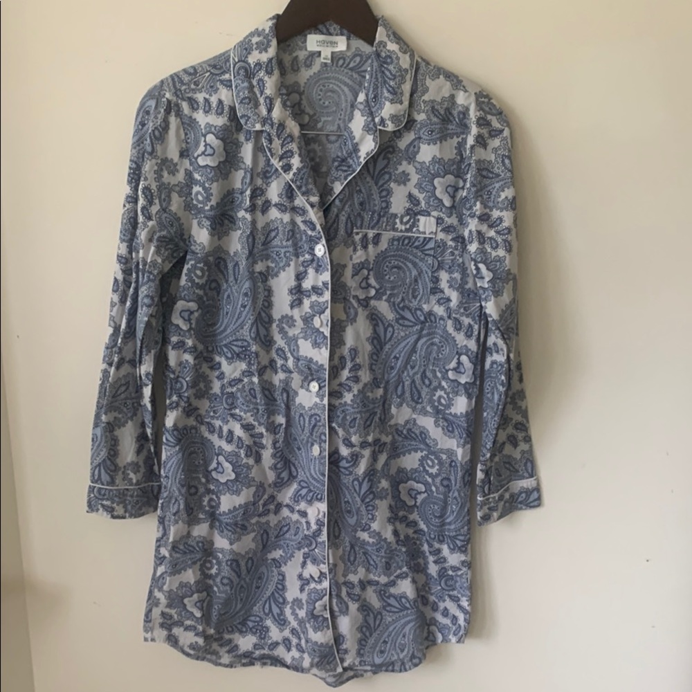 Haven Well Within cotton Blue white Floral & Paisley Night Shirt